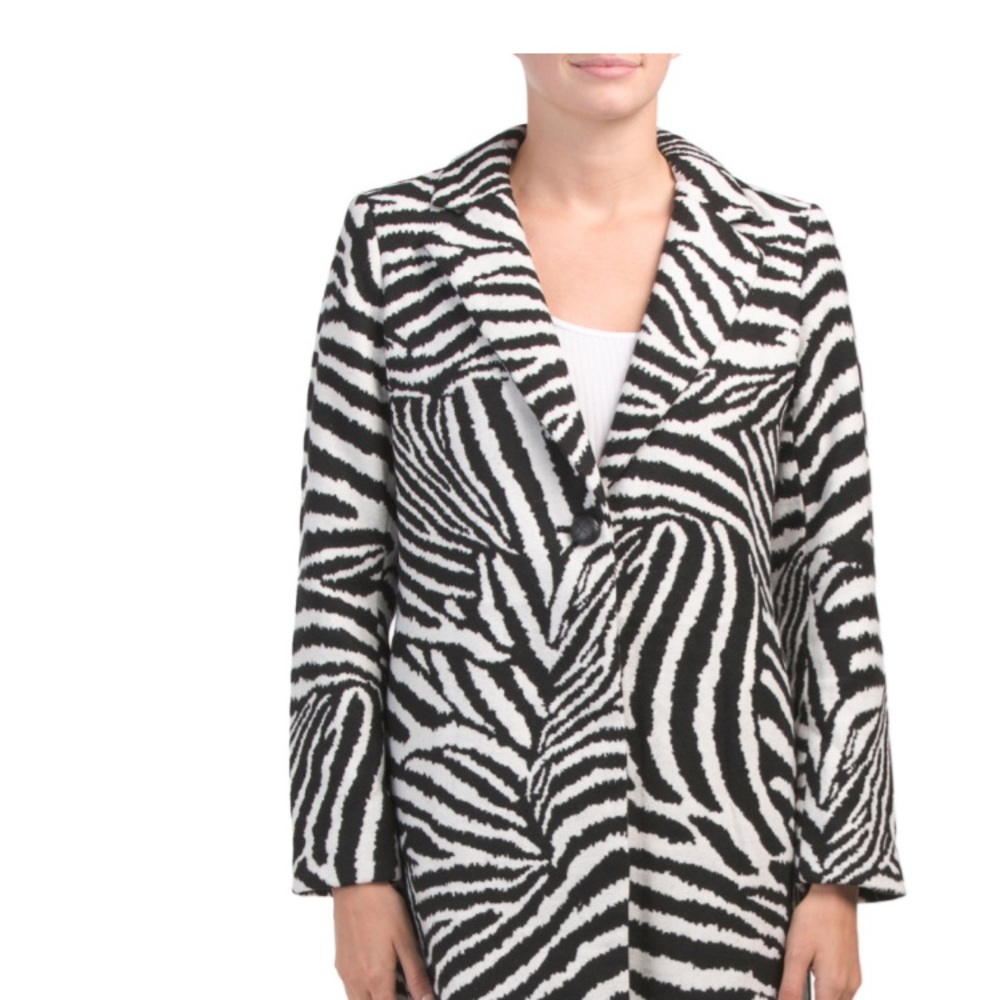 Rachel‎ Zoe Black White Zebra Print slim  straight cut Coat jacket size XS new